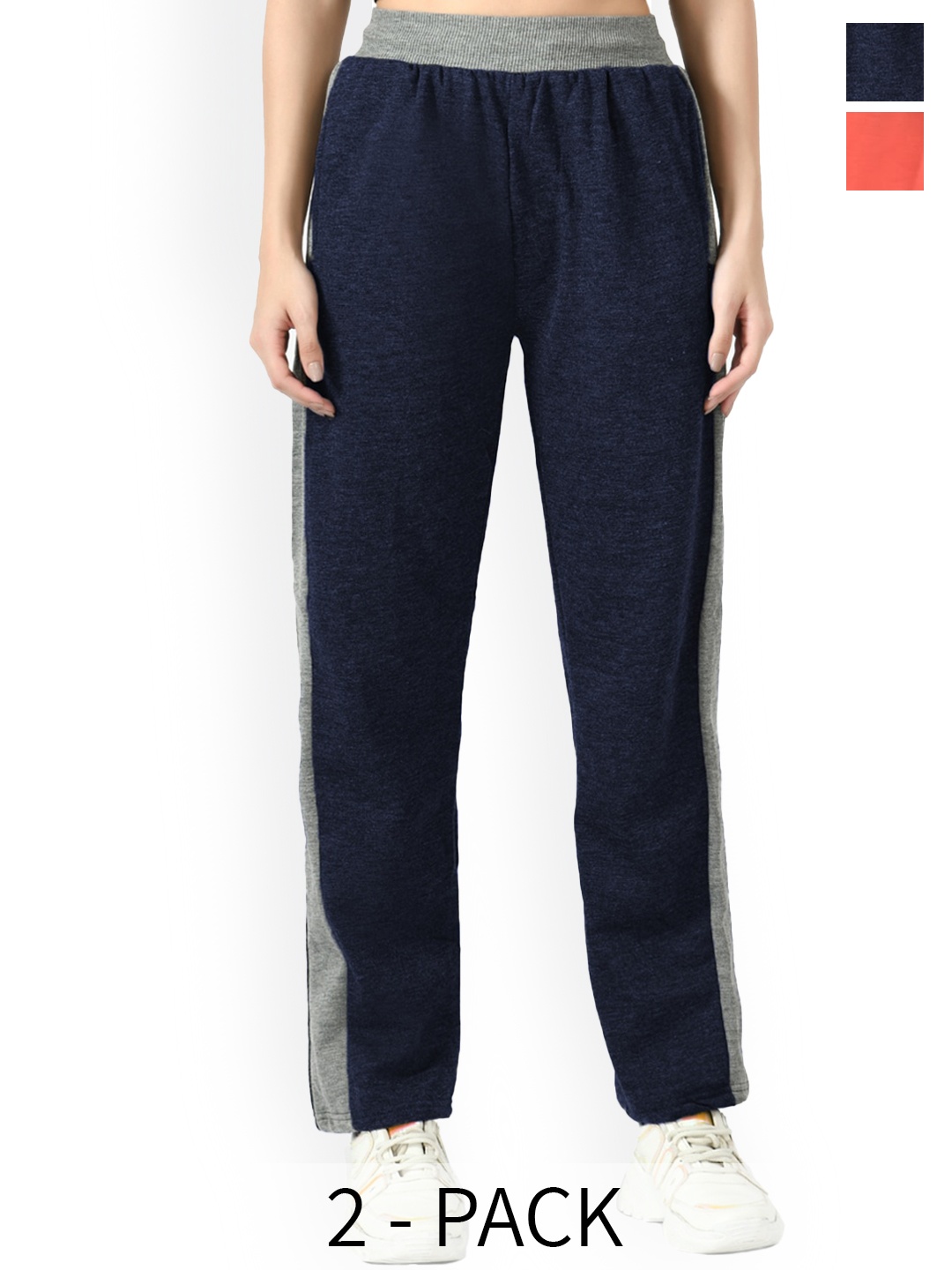 

IndiWeaves Pack Of 2 Contrast Panel Warm Belt Fleece Track pant, Orange