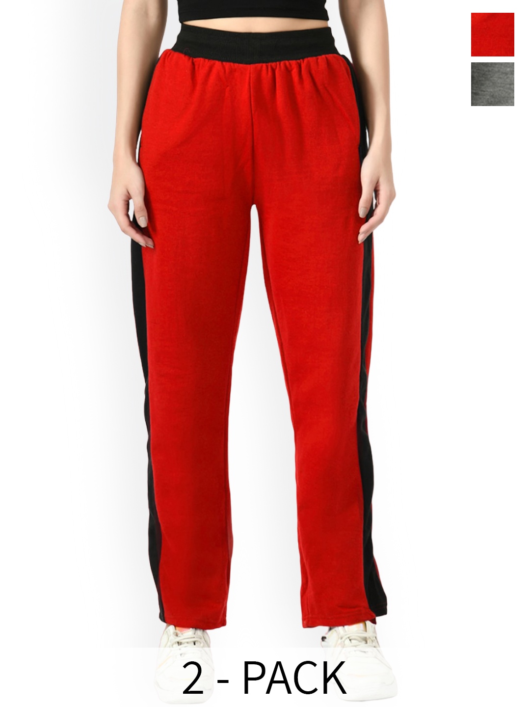 

IndiWeaves Women Pack Of 2 Mid-Rise Fleece Track Pant, Red