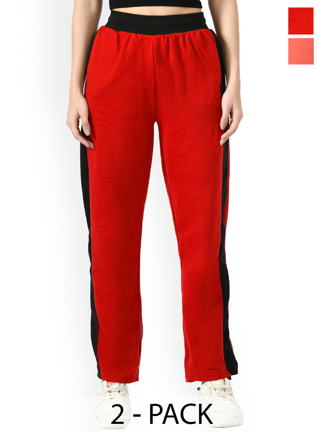 

IndiWeaves Women Pack Of 2 Mid Rise Fleece Track Pants, Red