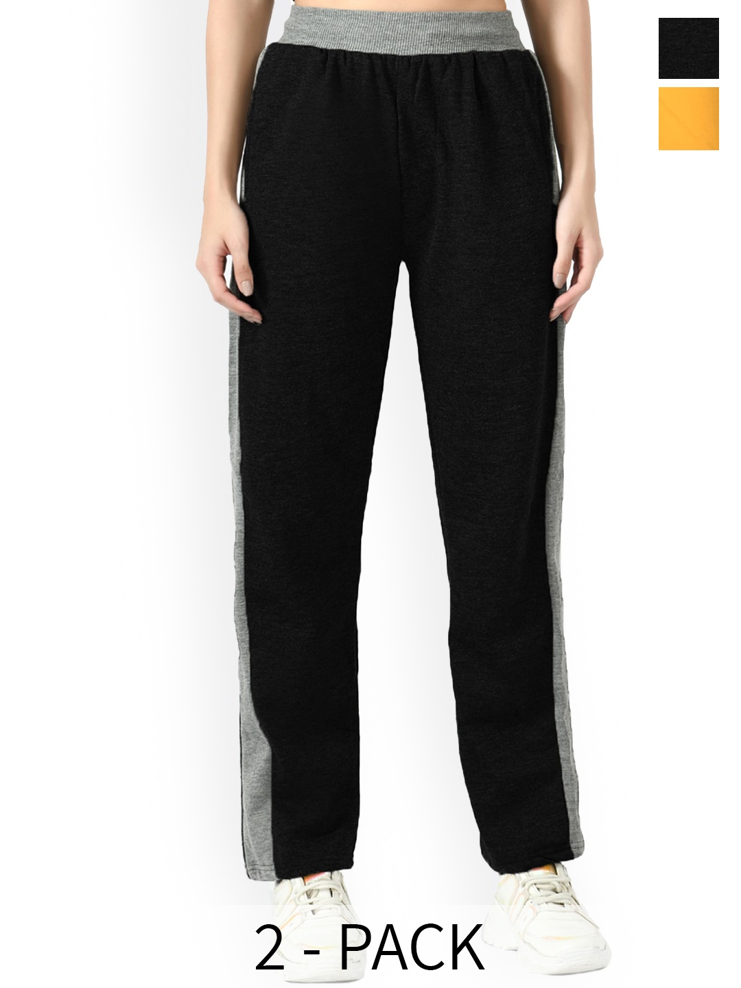 

IndiWeaves Women Pack Of 2 Mid Rise Fleece Track Pants, Yellow