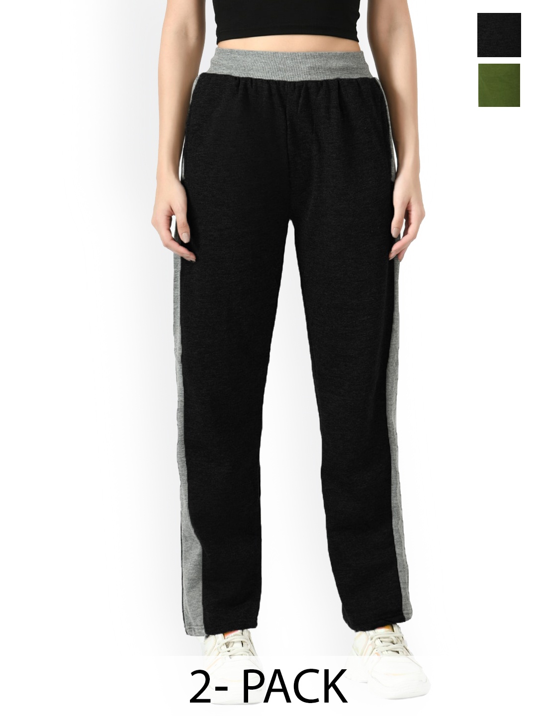 

IndiWeaves Women Pack Of 2 Fleece Track Pants, Green