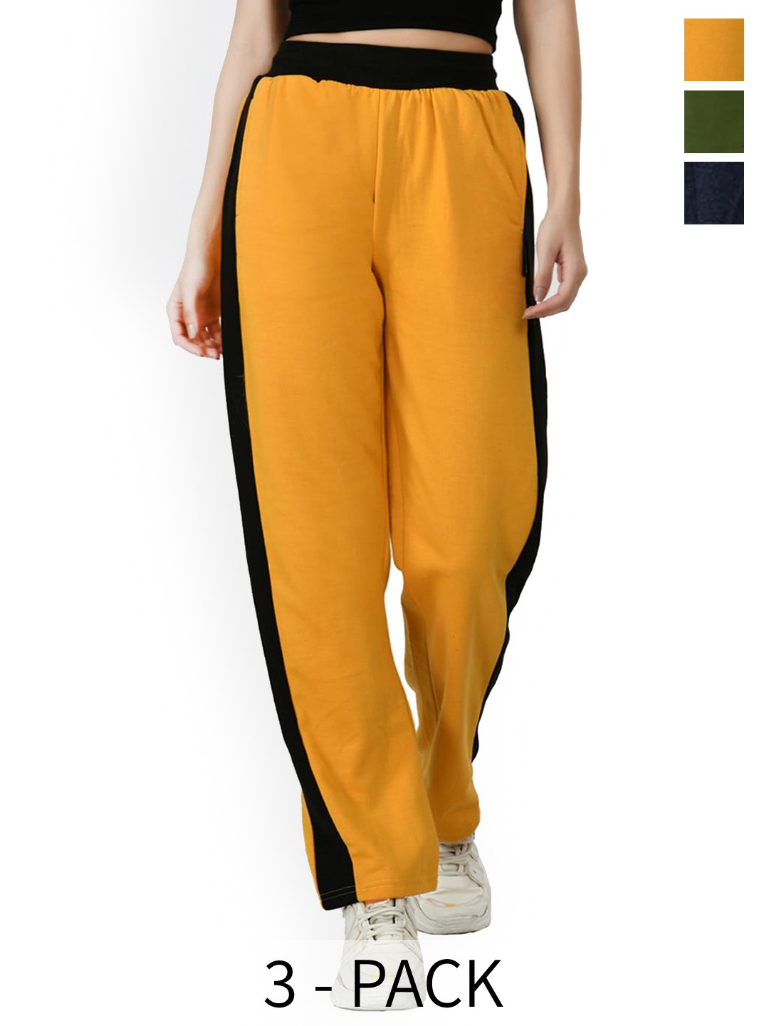 

IndiWeaves Pack Of 3 Fleece Track Pants, Green