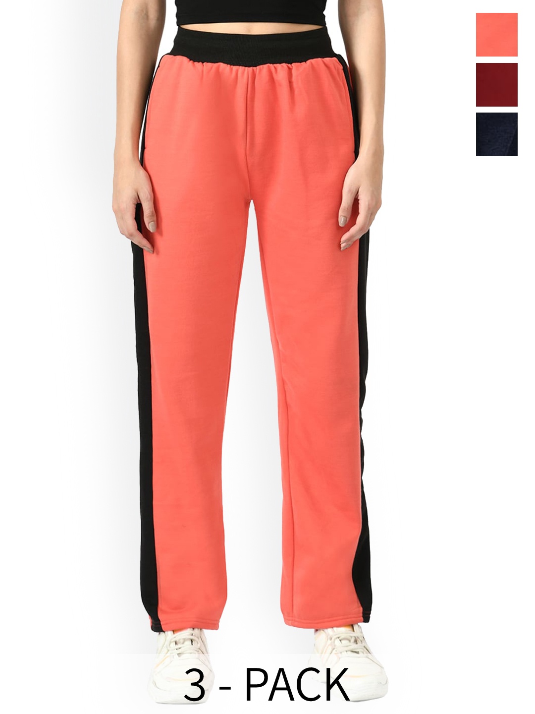 

IndiWeaves Pack Of 3 Fleece Track Pants, Red