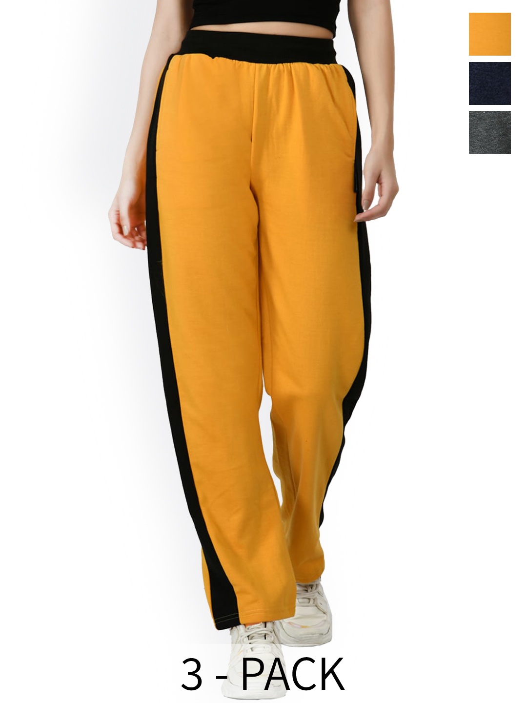 

IndiWeaves Women Pack Of 3 Fleece Track Pants, Yellow