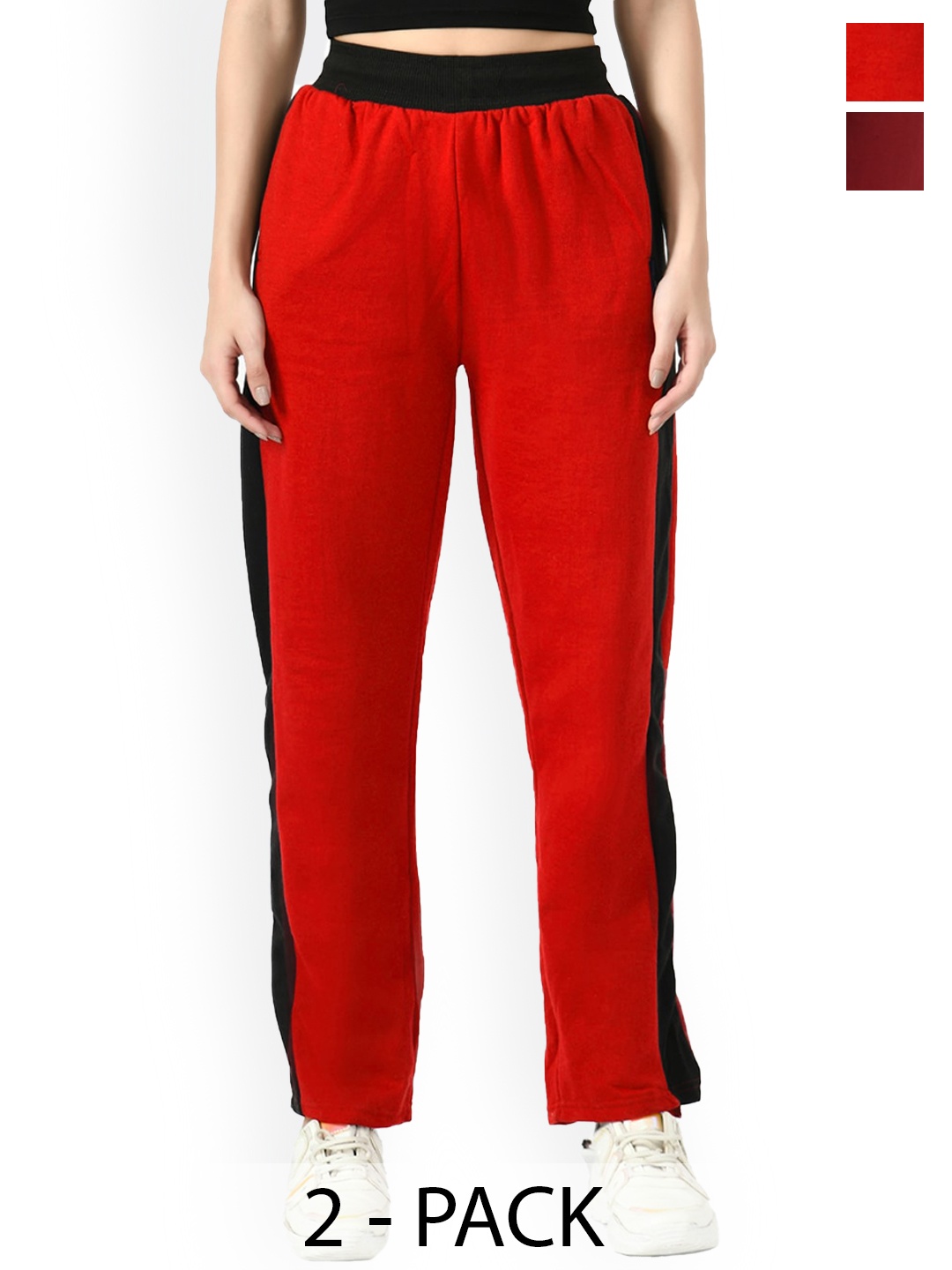

IndiWeaves Women Pack Of 2 Fleece Track Pants, Red