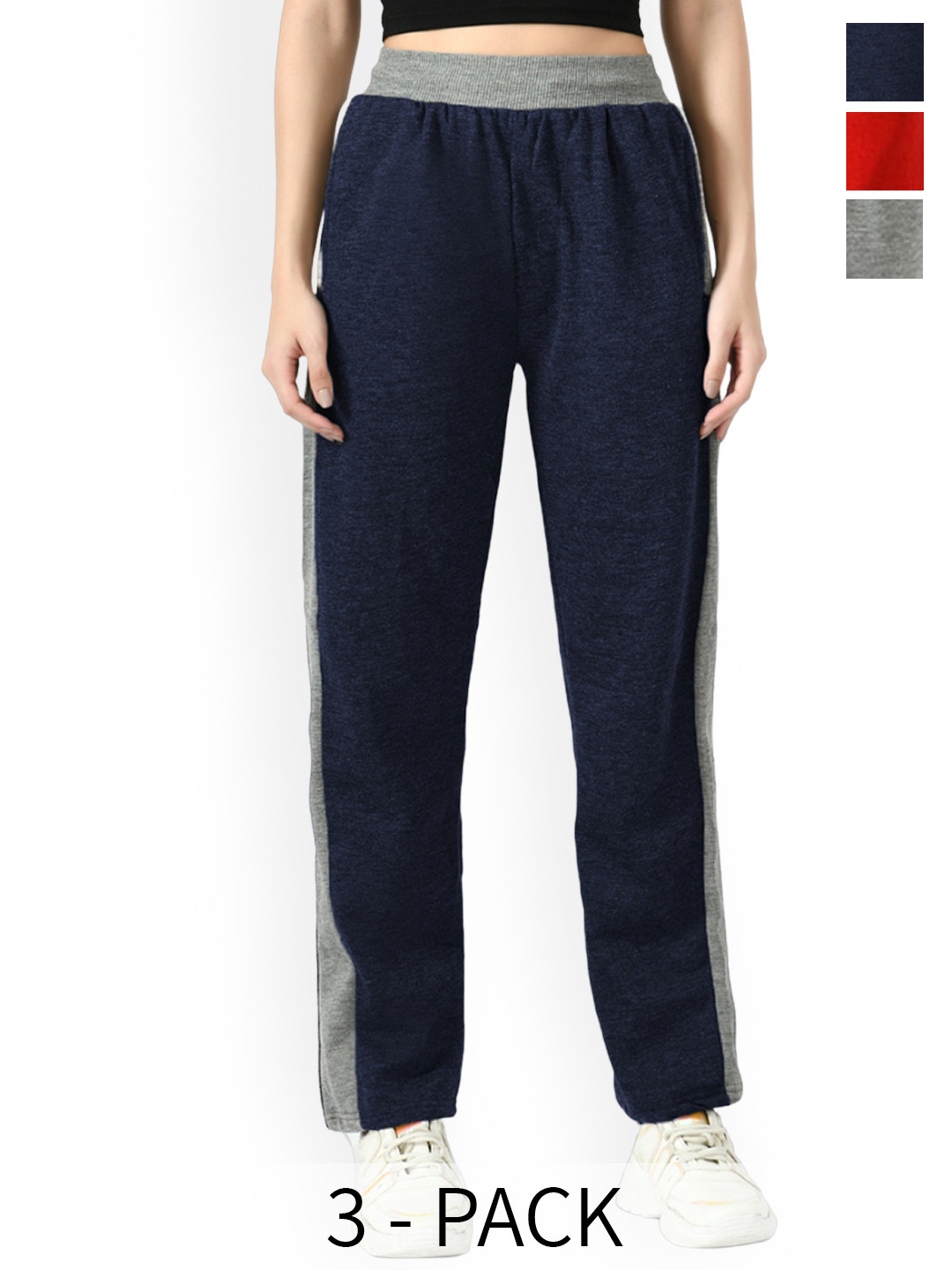 

IndiWeaves Women Pack Of 3 Fleece Track Pants, Grey