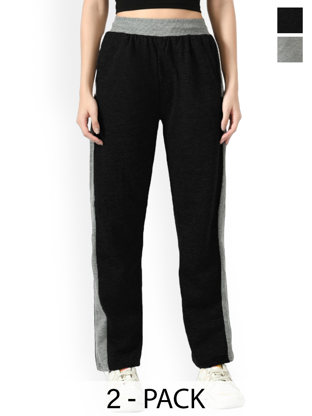 

IndiWeaves Women Pack Of 2 Fleece Track Pants, Grey