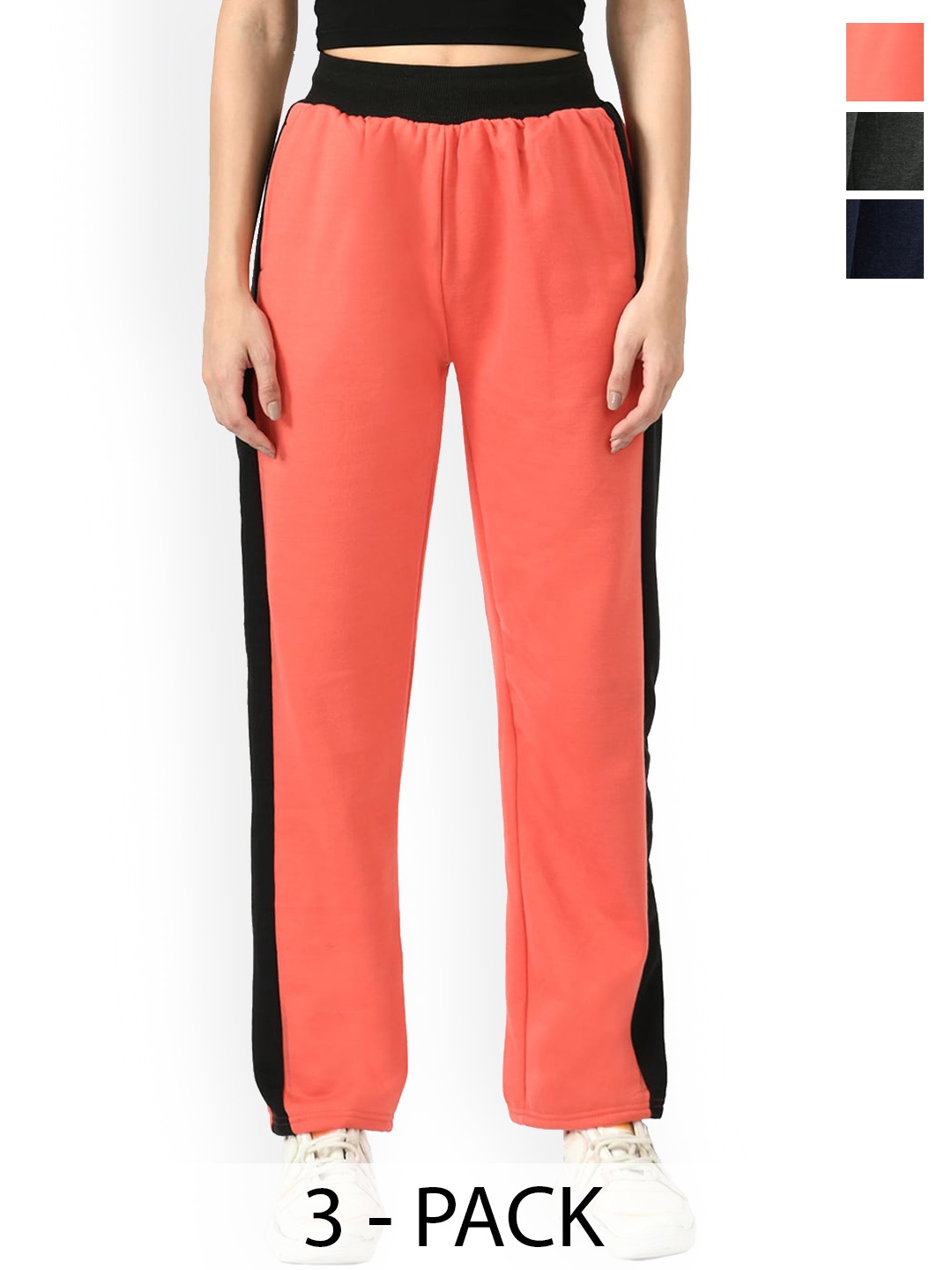 

IndiWeaves Women Pack Of 3 Fleece Track Pants, Peach