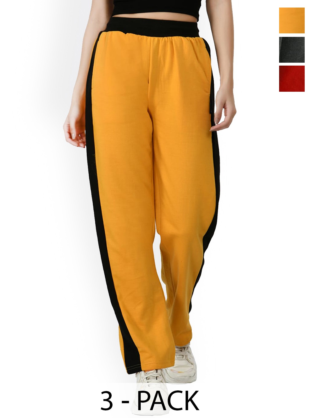 

IndiWeaves Women Pack Of 3 Fleece Track Pants, Yellow