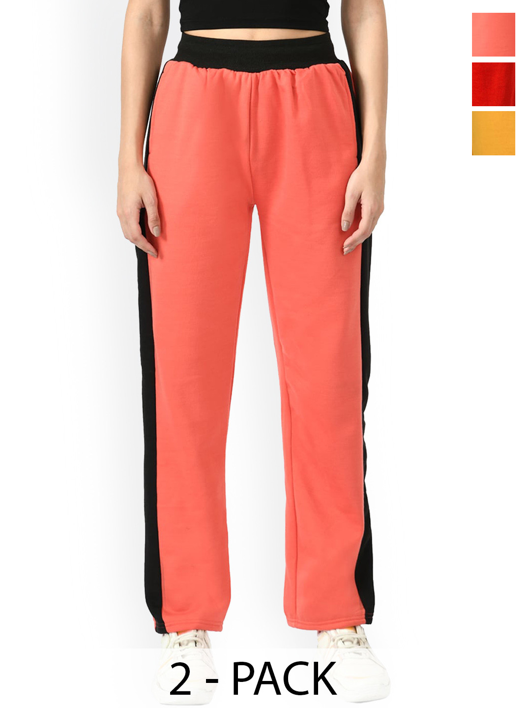 

IndiWeaves Women Pack Of 3 Fleece Track Pants, Yellow