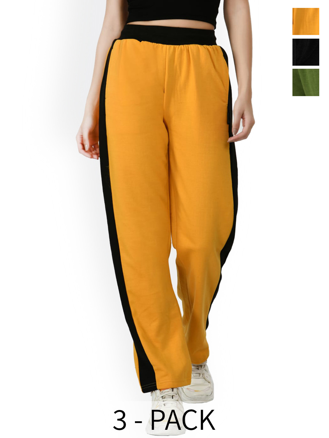 

IndiWeaves Women Pack Of 3 Mid-Rise Fleece Track Pants, Black