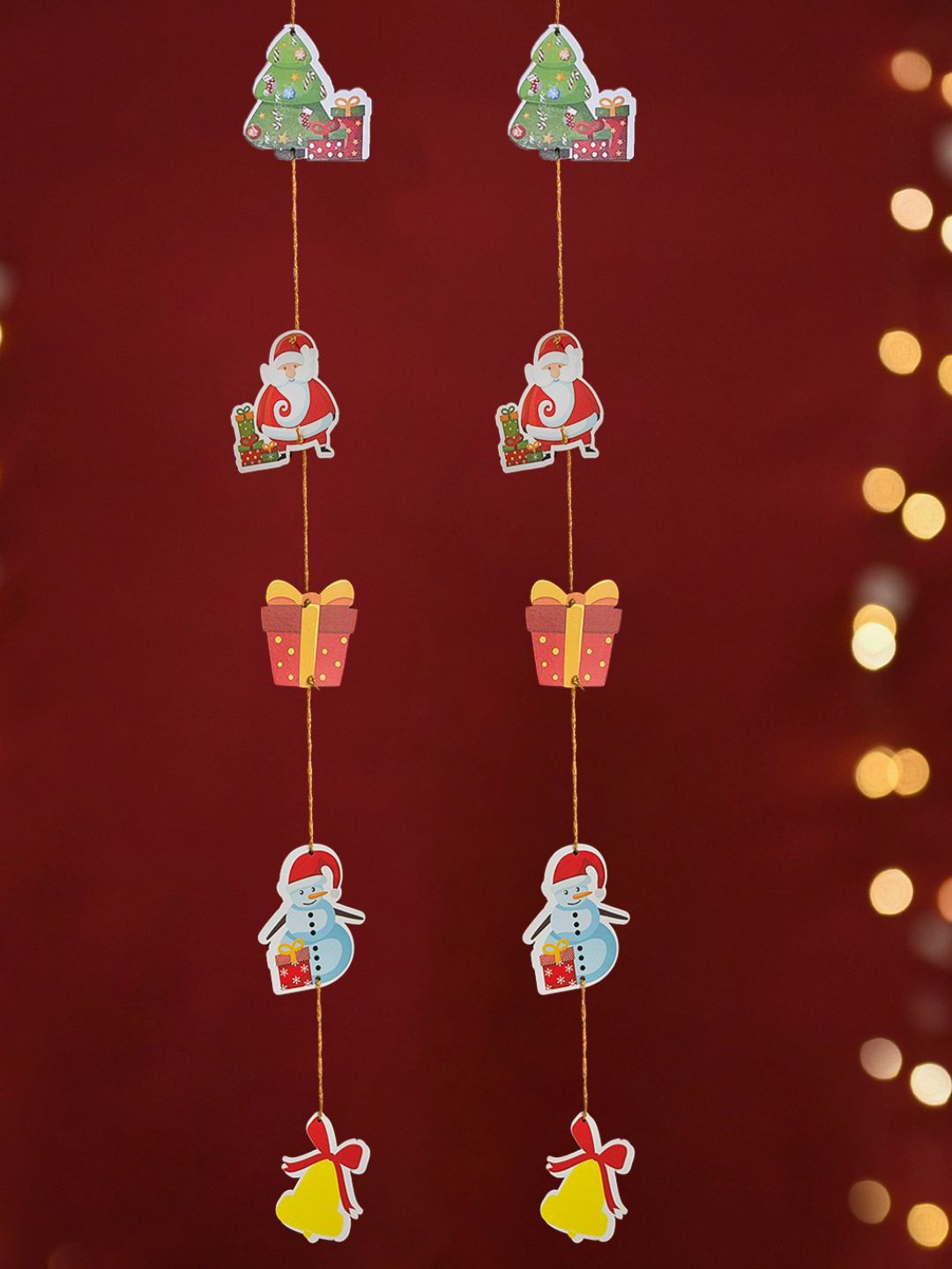 

DecorTwist 2 Pcs Red & White Wooden Christmas Wall Hanging