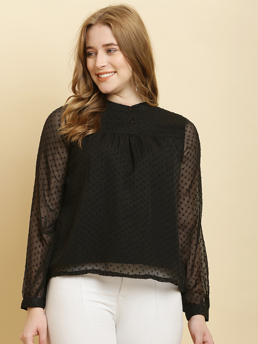 

HERE&NOW Self Design Band Collar Top, Black