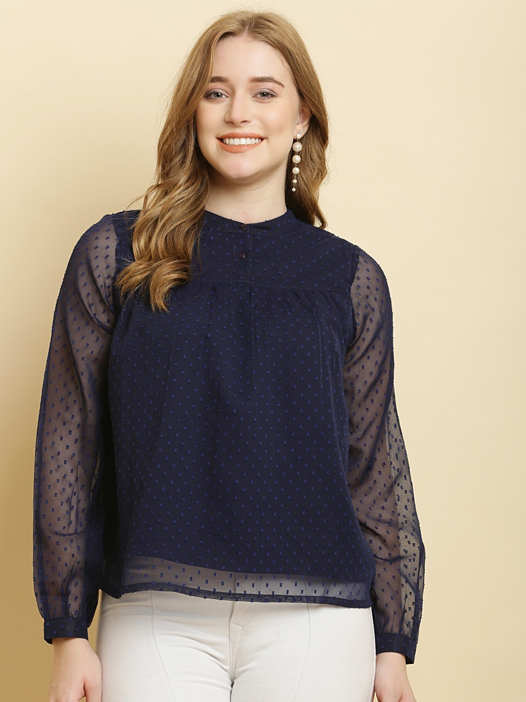 

HERE&NOW Self Design Band Collar Top, Blue