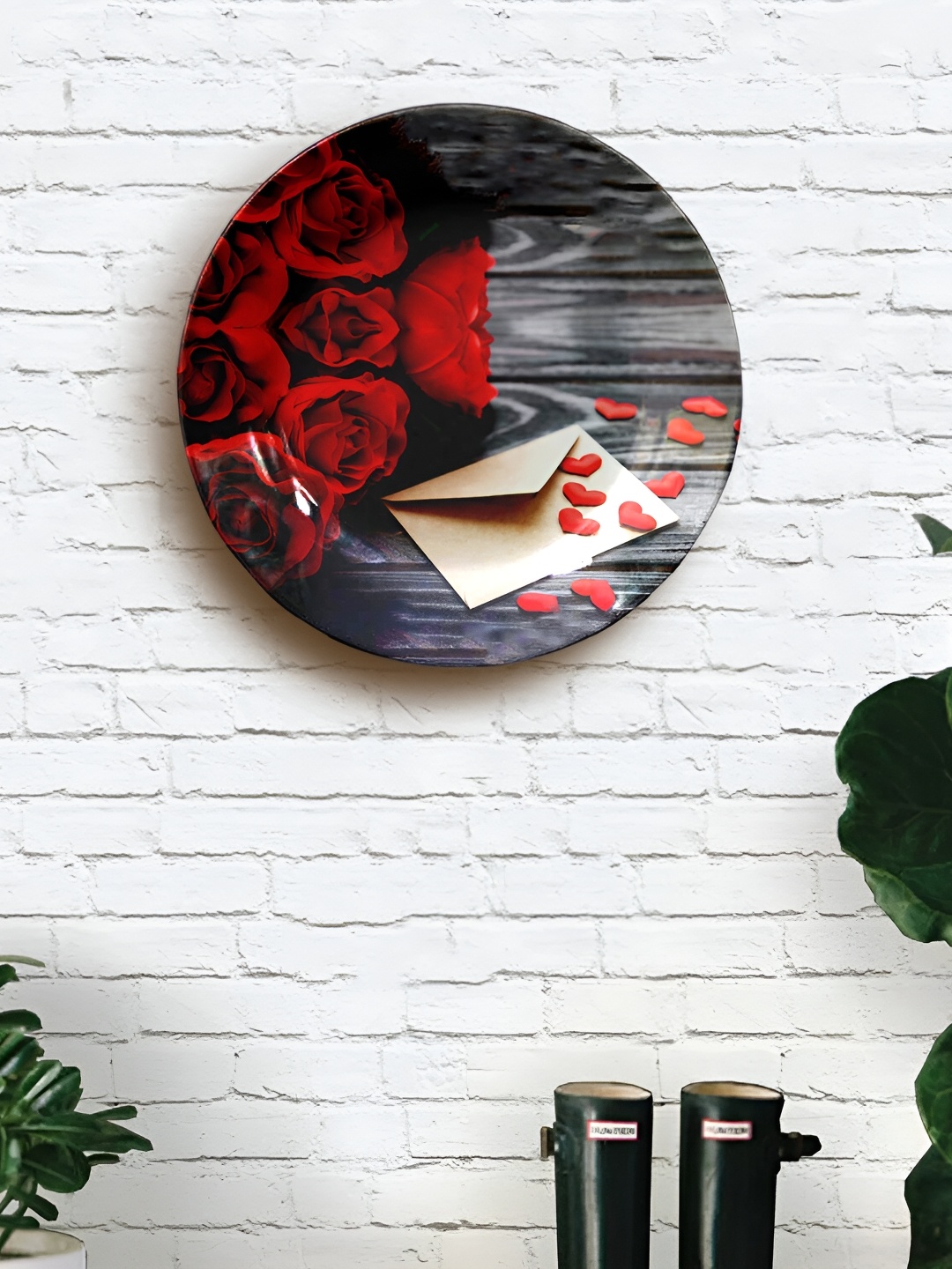 

JIKRAA Grey & Red Floral Ceramic Wall plate