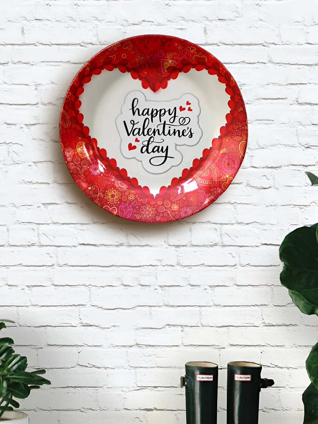 

JIKRAA Red & White Happy Valentine's Day Ceramic Wall Plate