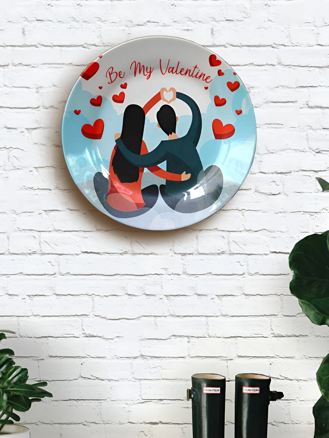 

JIKRAA Blue & Red Couple Ceramic Wall Plate