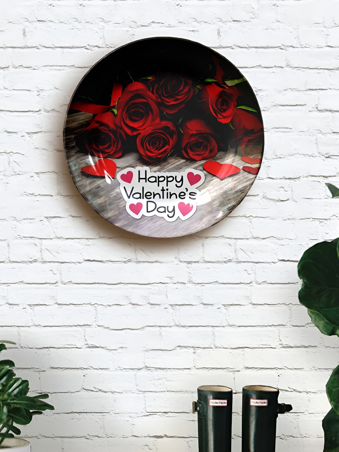 

JIKRAA Red & Black Happy Valentine's Day Ceramic Wall Plate