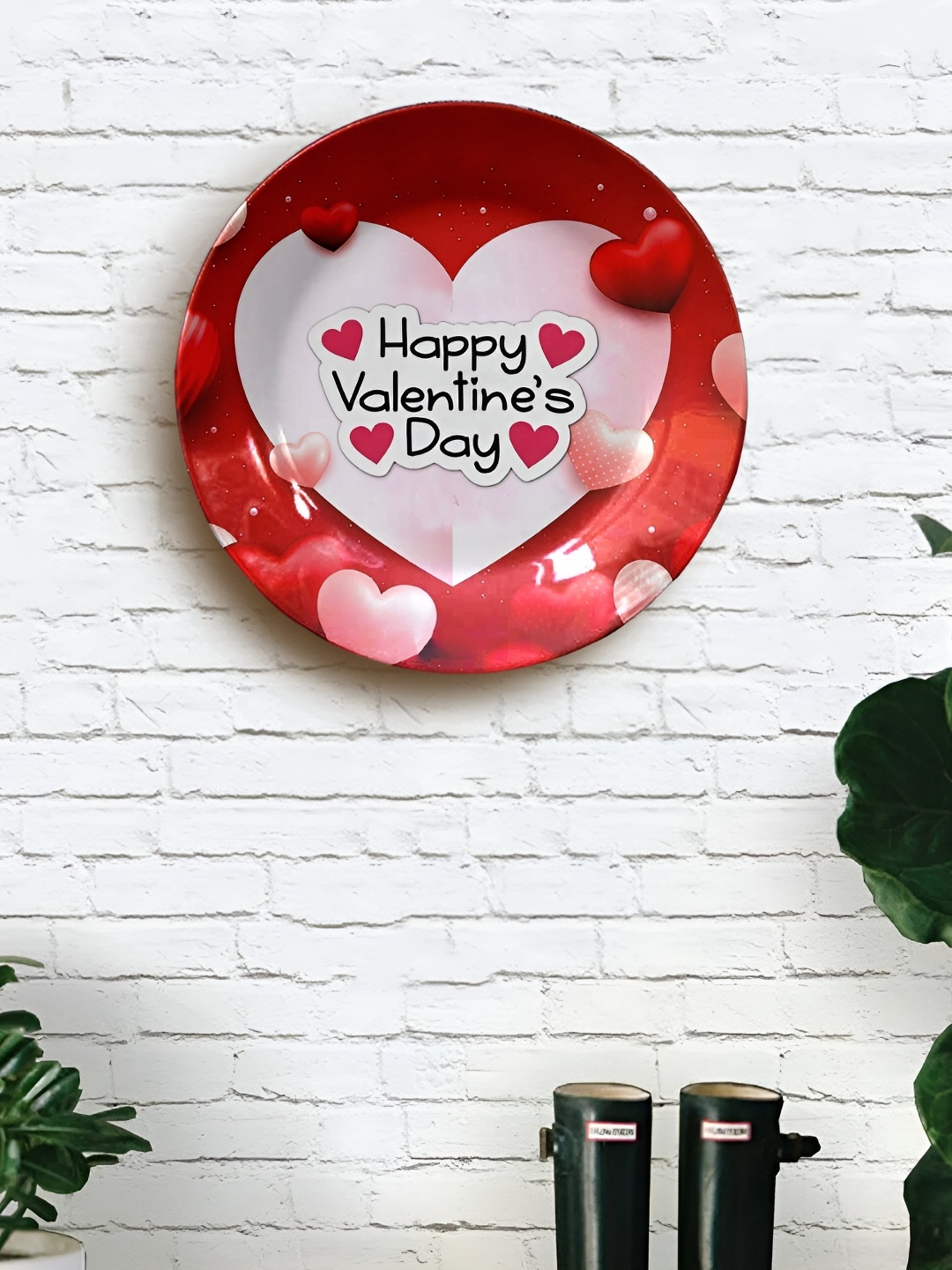 

JIKRAA Red & White Happy Valentine's Day Ceramic Wall Plate