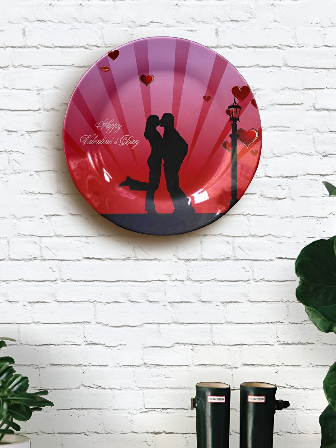 

JIKRAA Pink & Red Couple Ceramic Wall Plate