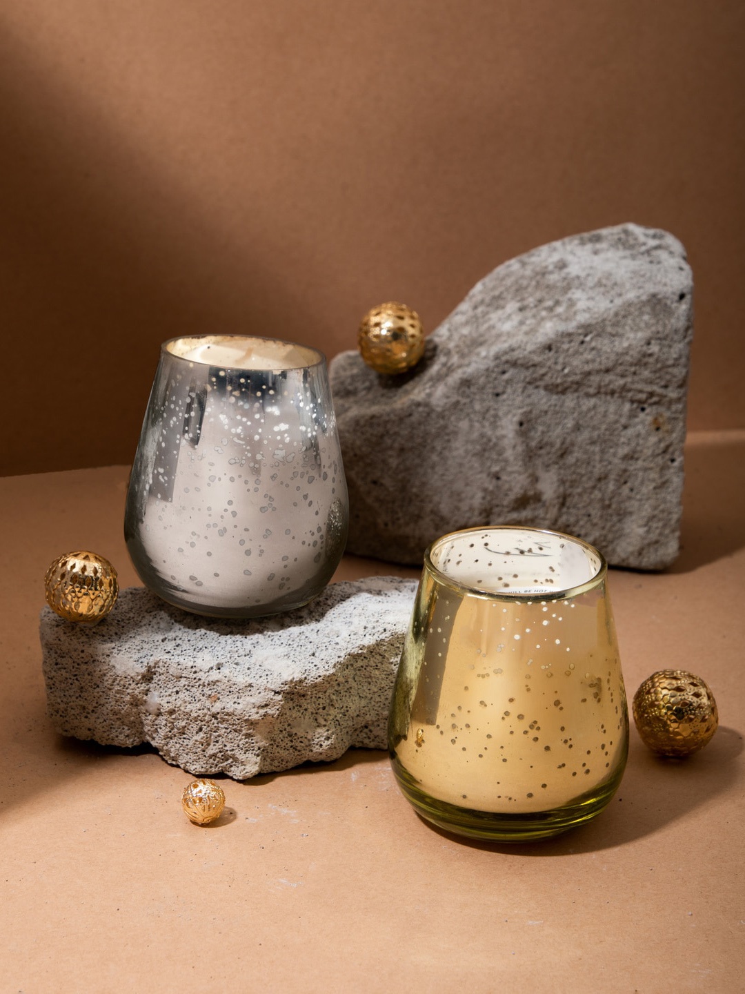

Seva Home Set of 2 Gold & Silver Toned Royal Candles - Blanc