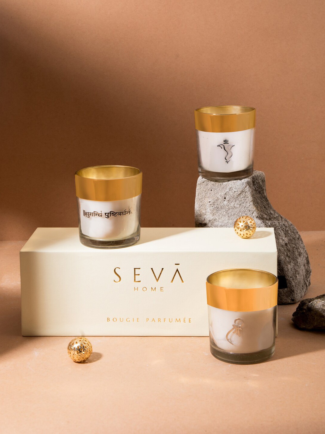 

Seva Home 3 Pcs Gold-Toned Enchante Divine Collection Candles