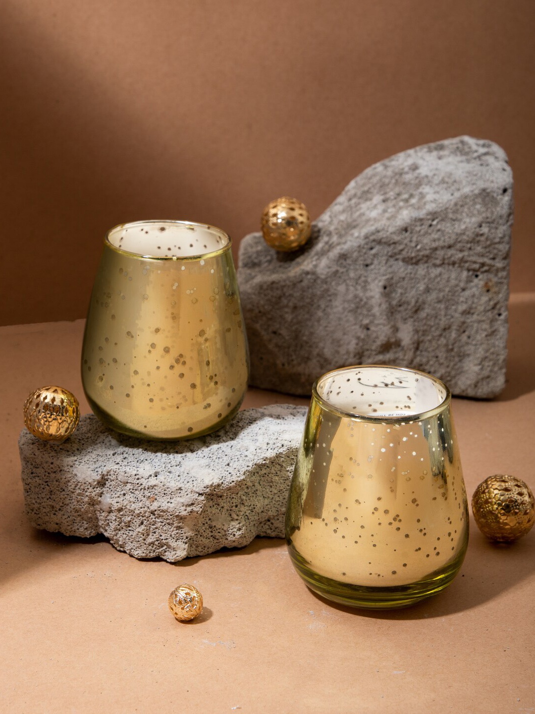 Seva Home Set of 2 Gold Toned Royal Candles - Blanc