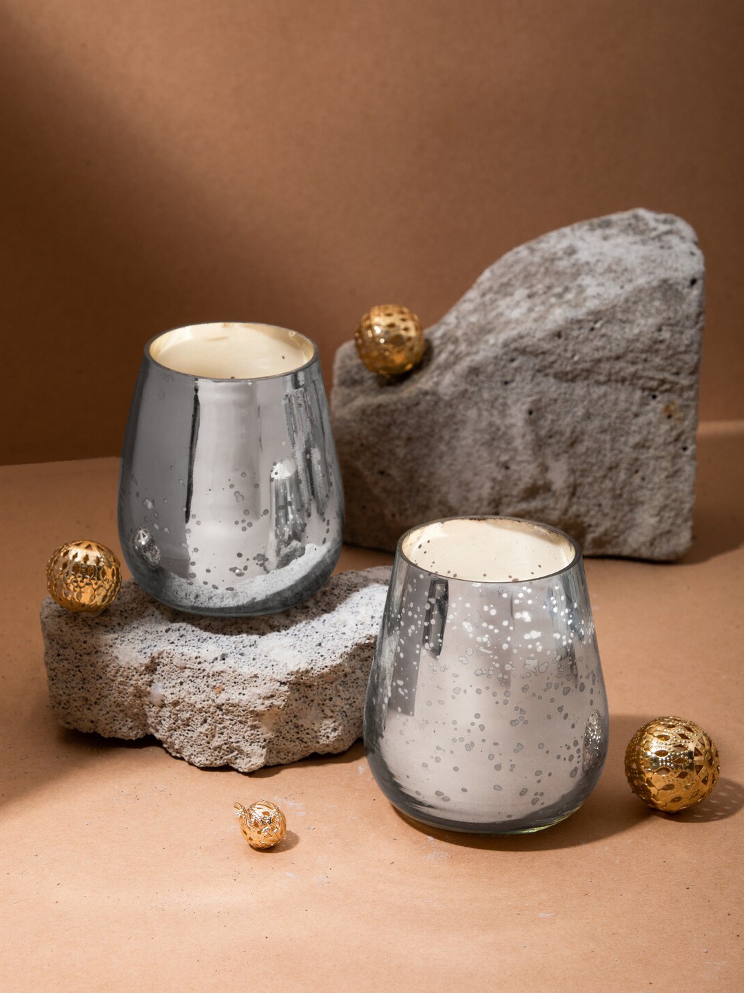

Seva Home Set Of 2 Blanc Royal Candles, Silver