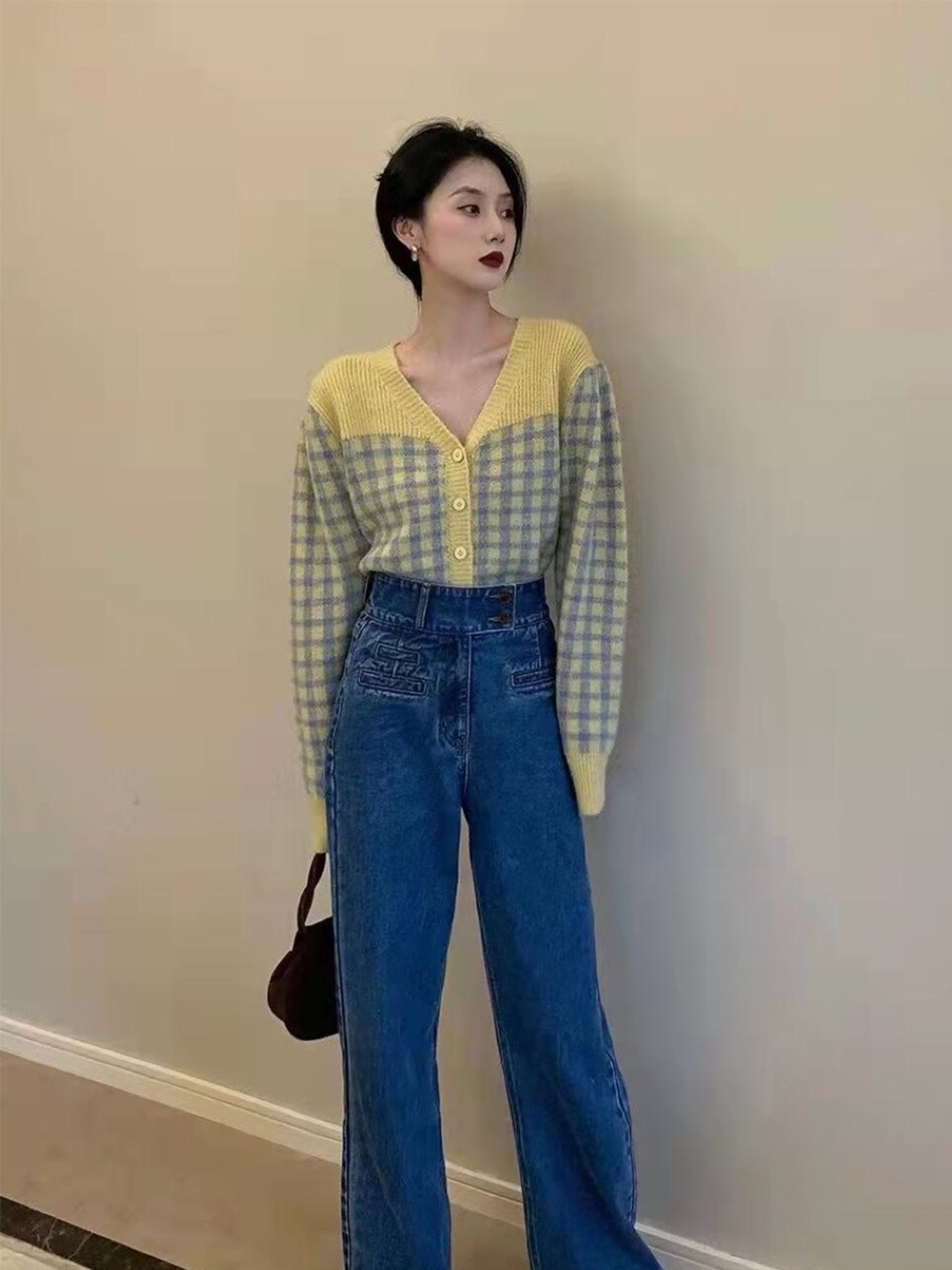 

StyleCast Girls Yellow & Grey Checked Front-Open Sweatshirt