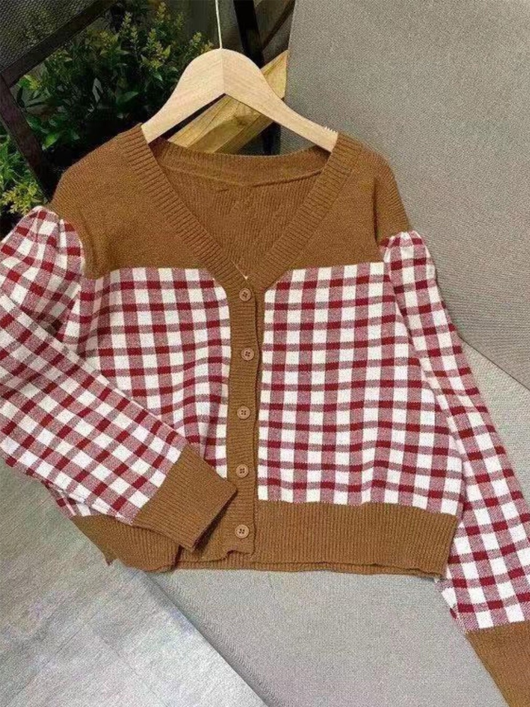 

StyleCast Girls Brown & White Checked Cardigan Sweater