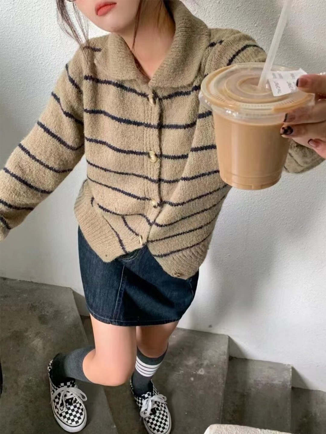 

StyleCast Girls Khaki Horizontal Striped Shirt Style Top