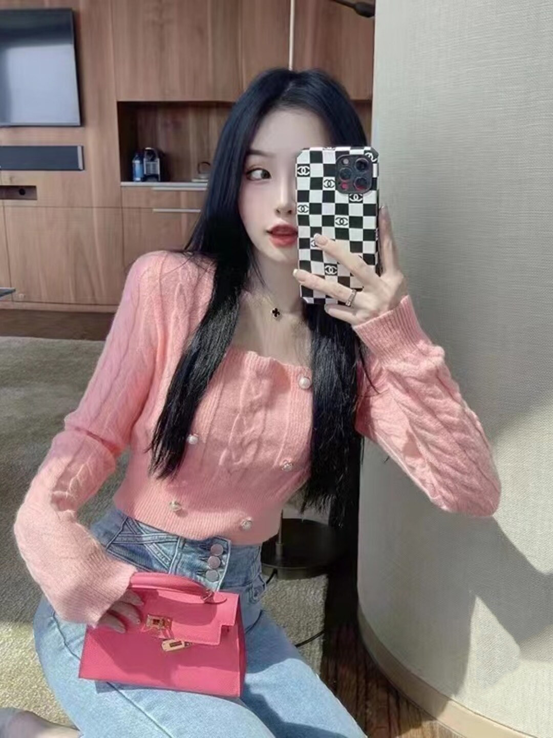 

StyleCast Teen Girls Pink Square Neck Long Sleeves Top