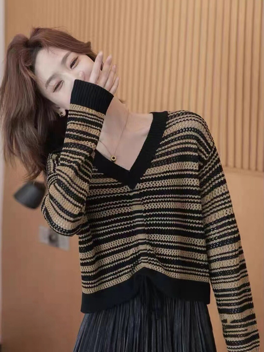 

StyleCast Girls Brown Striped Pullover Sweatshirt