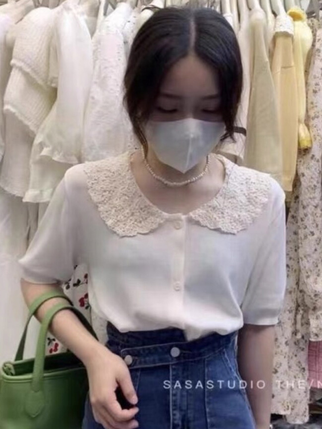 

StyleCast Girls White Peter Pan Collar Lace Inserts Top