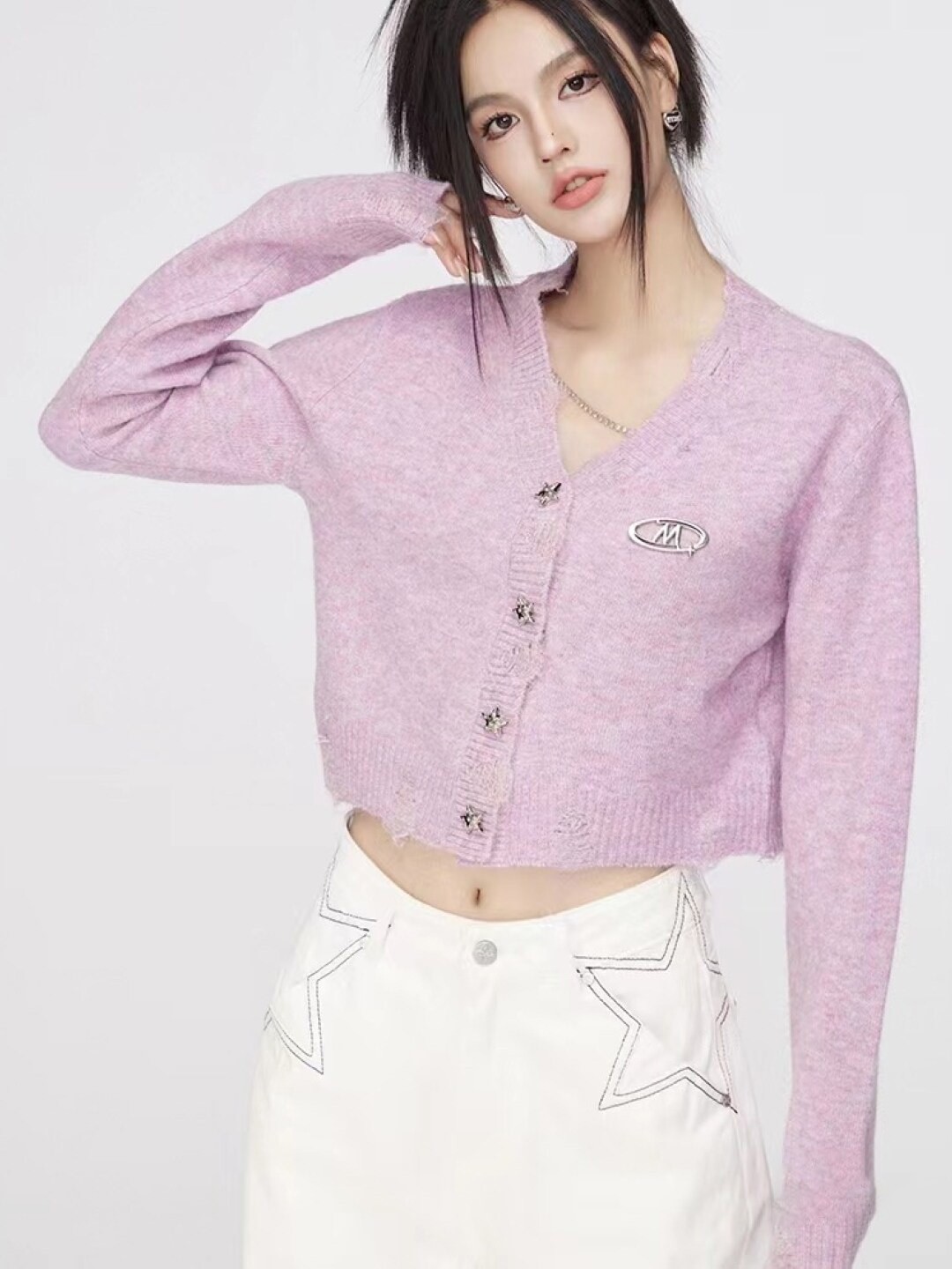 

StyleCast Girls Pink V-Neck Long Sleeves Crop Cardigan