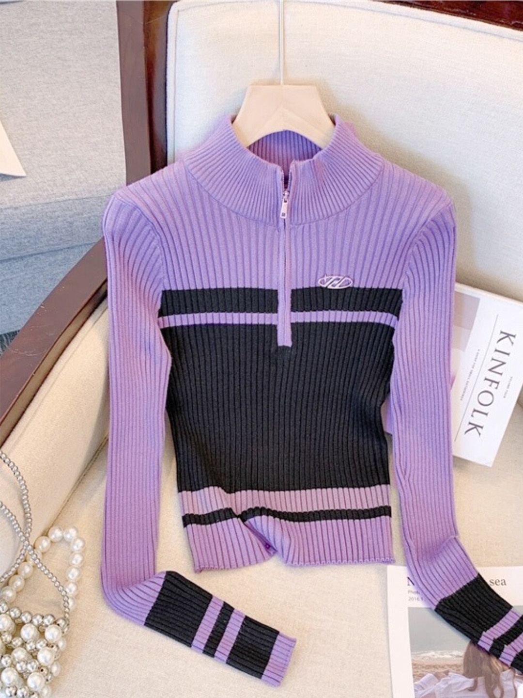 

StyleCast Ribbed High Neck Top, Purple