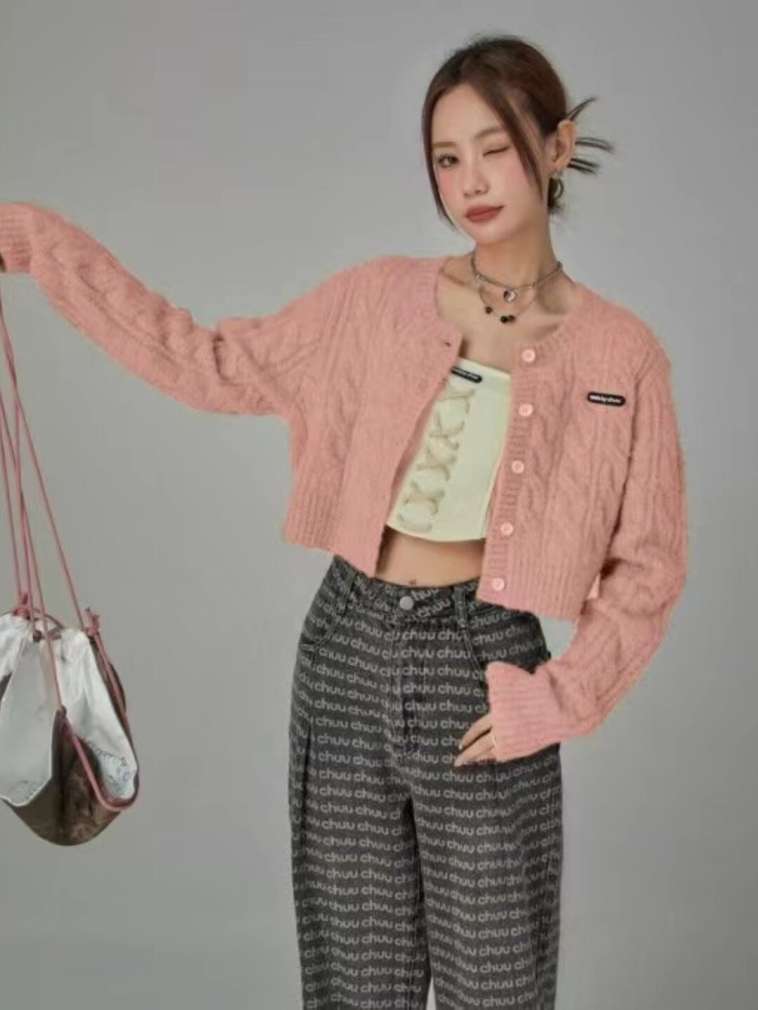 

StyleCast Girls Cable Knit Self Design Cardigan Sweater, Pink
