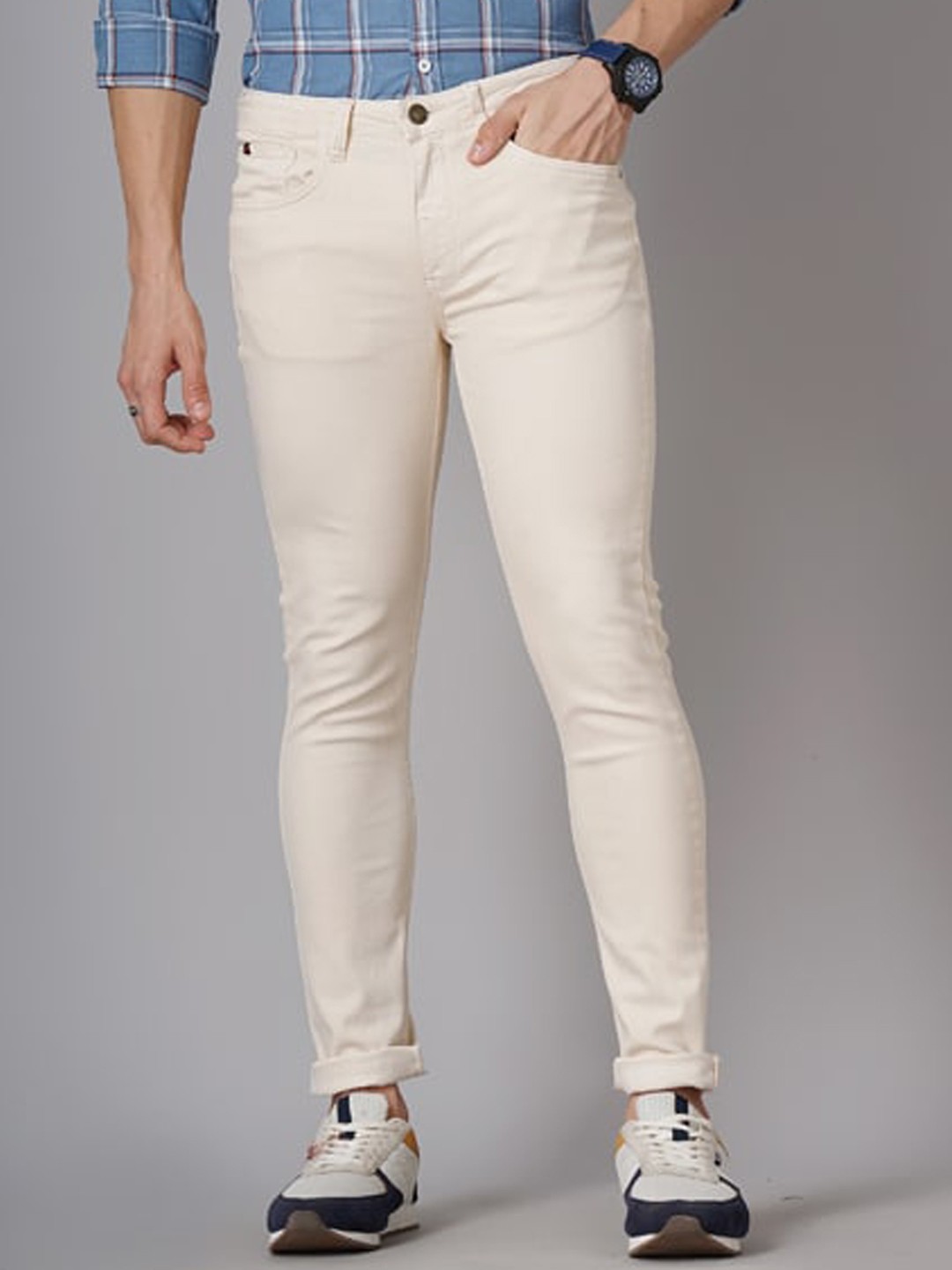 

HARDSODA Men Slim Fit Mid-Rise Cotton Stretchable Jeans, Beige