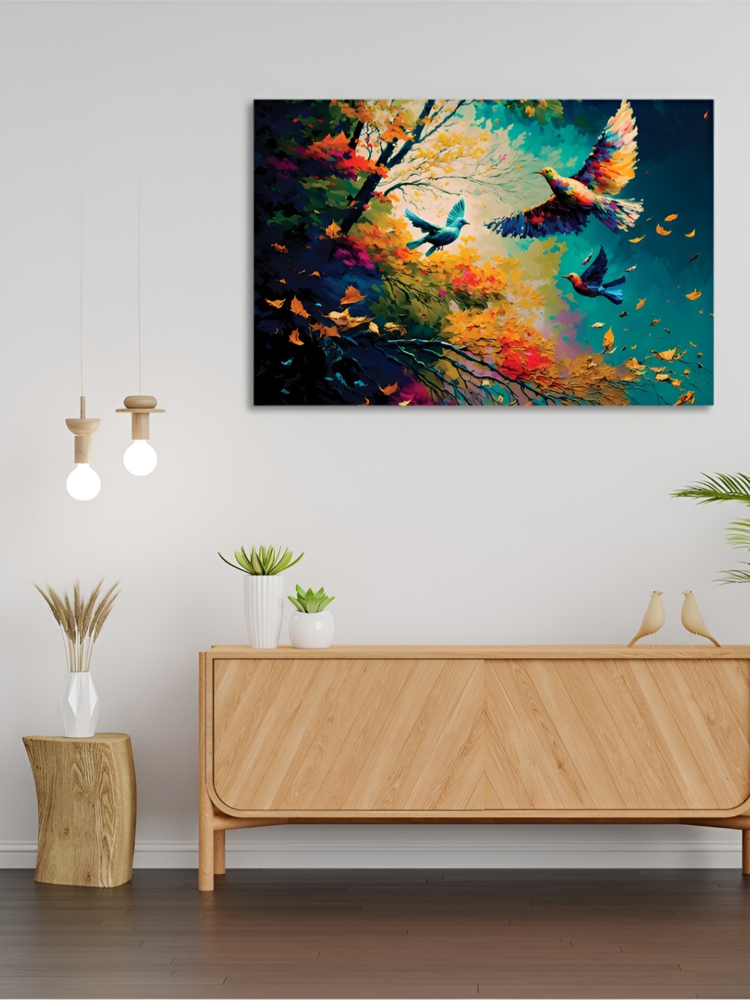 

CVANU Blue & Green Birds and Animals Canvas Wall Painting