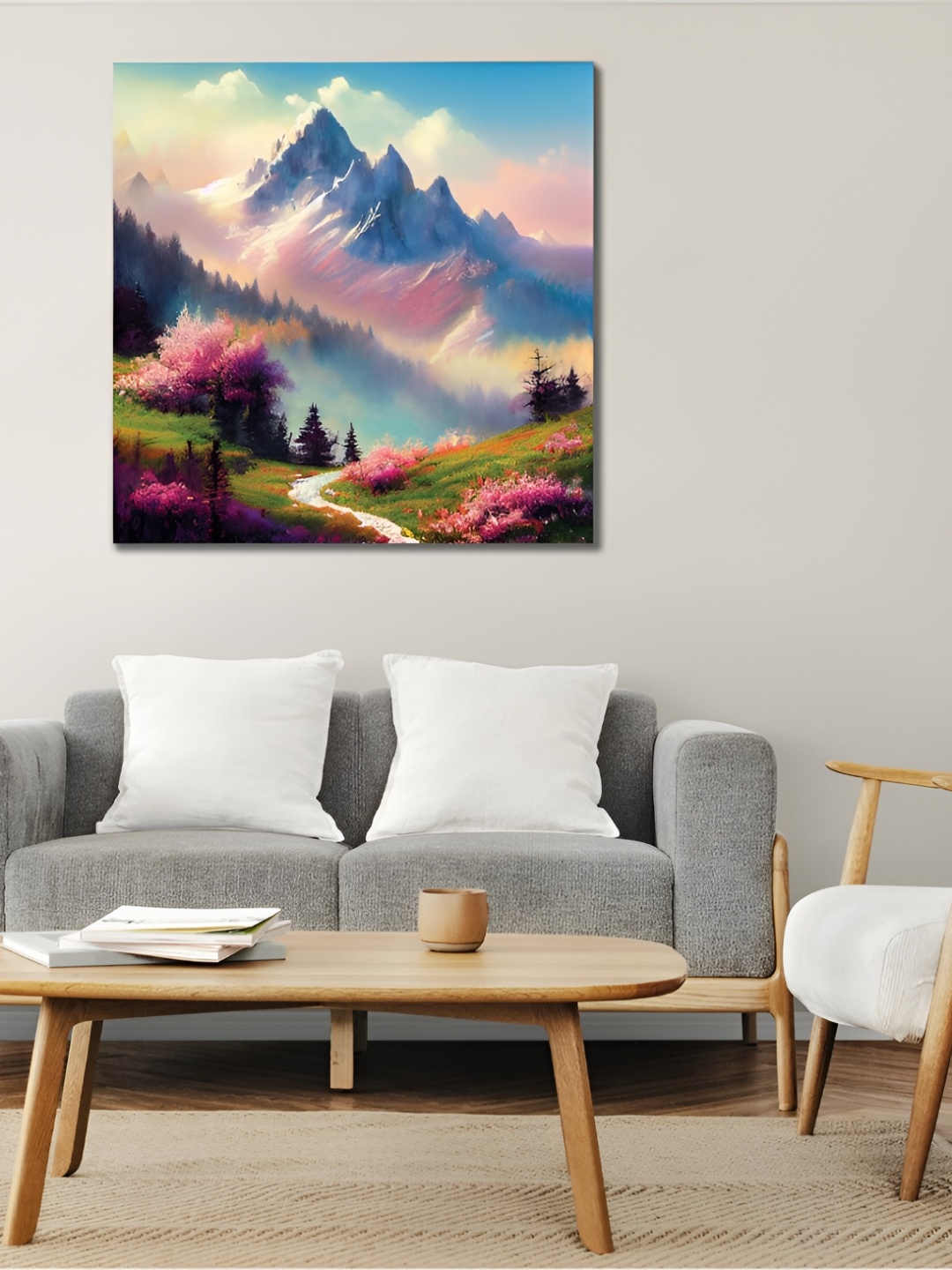 

CVANU Blue & White Floral and Botanical Canvas Wall Painting