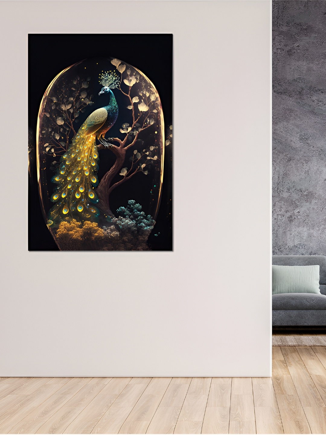 

CVANU Black & Brown Peacock Canvas Wall Painting