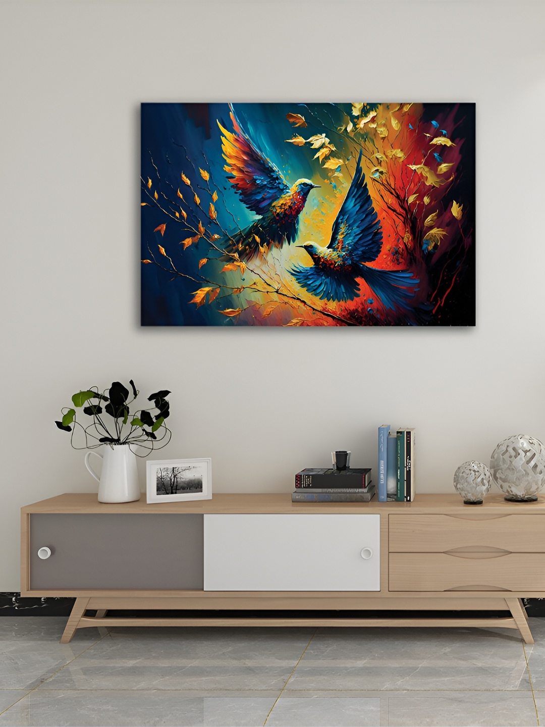 

CVANU Blue & Yellow Birds and Animals Canvas Wall Painting