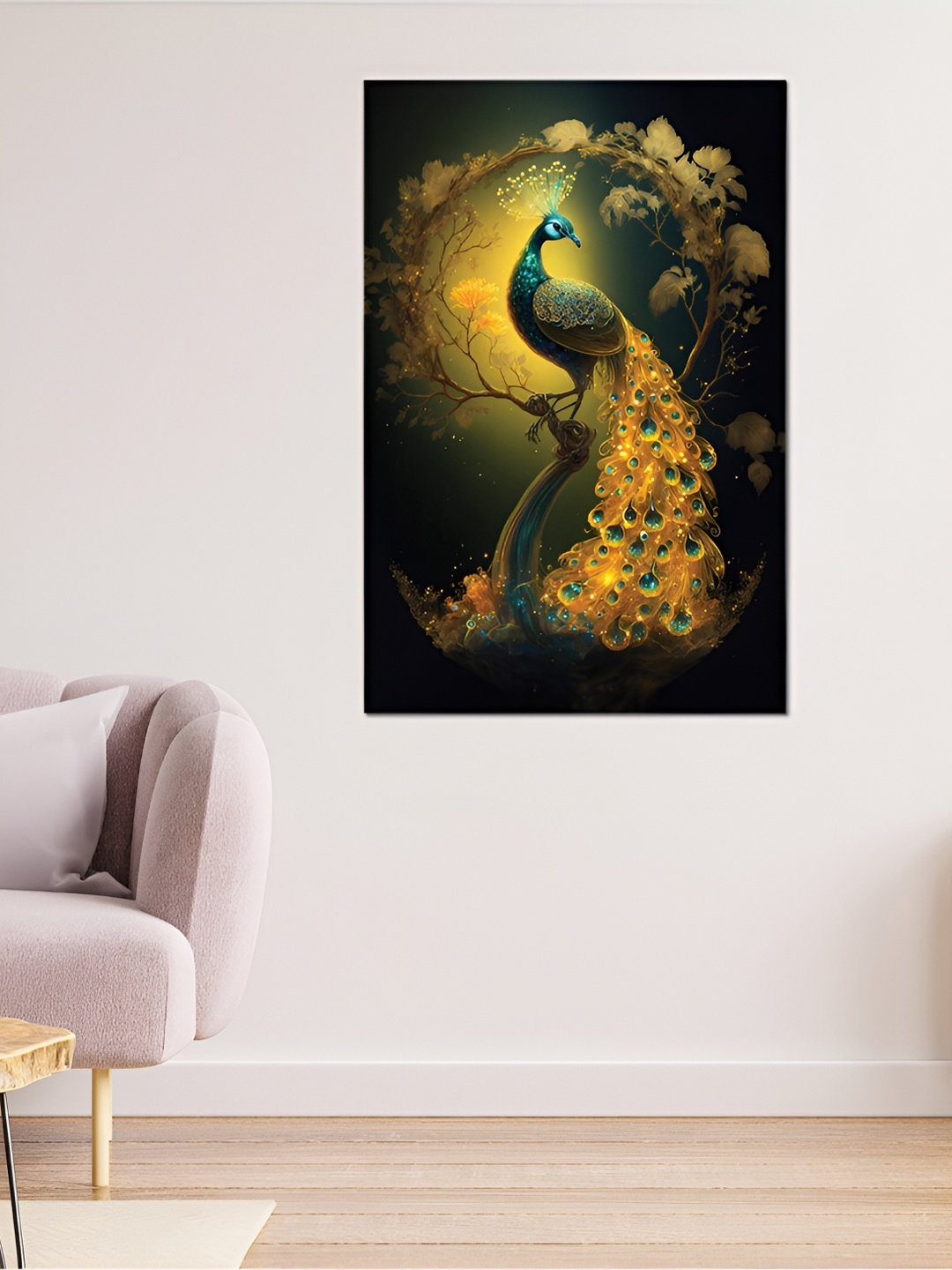 

CVANU Gold Toned & Black Peacock Canvas Wall Paintings