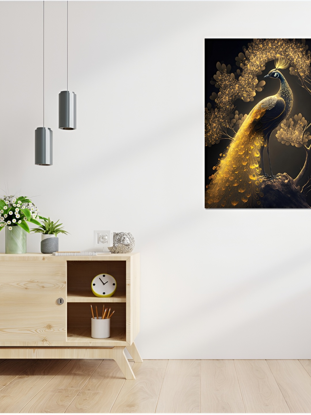 

CVANU Black & Gold Toned Peacock Canvas Wall Painting