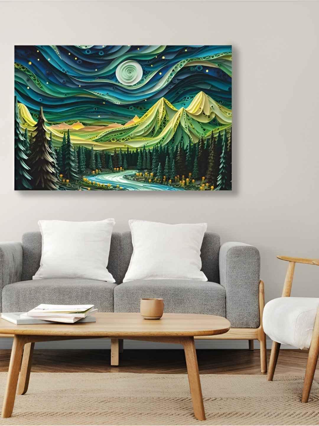 

CVANU Green & Blue Floral and Botanical Canvas Wall Paintings