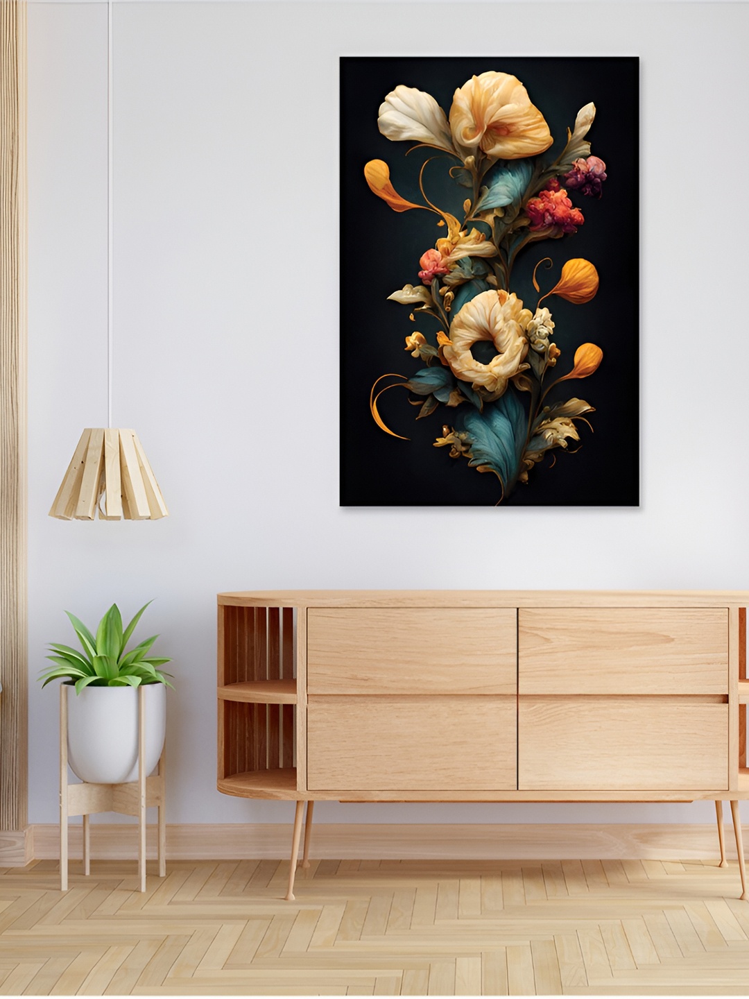 

CVANU Black &Yellow Floral& Botanical Canvas Wall Paintings