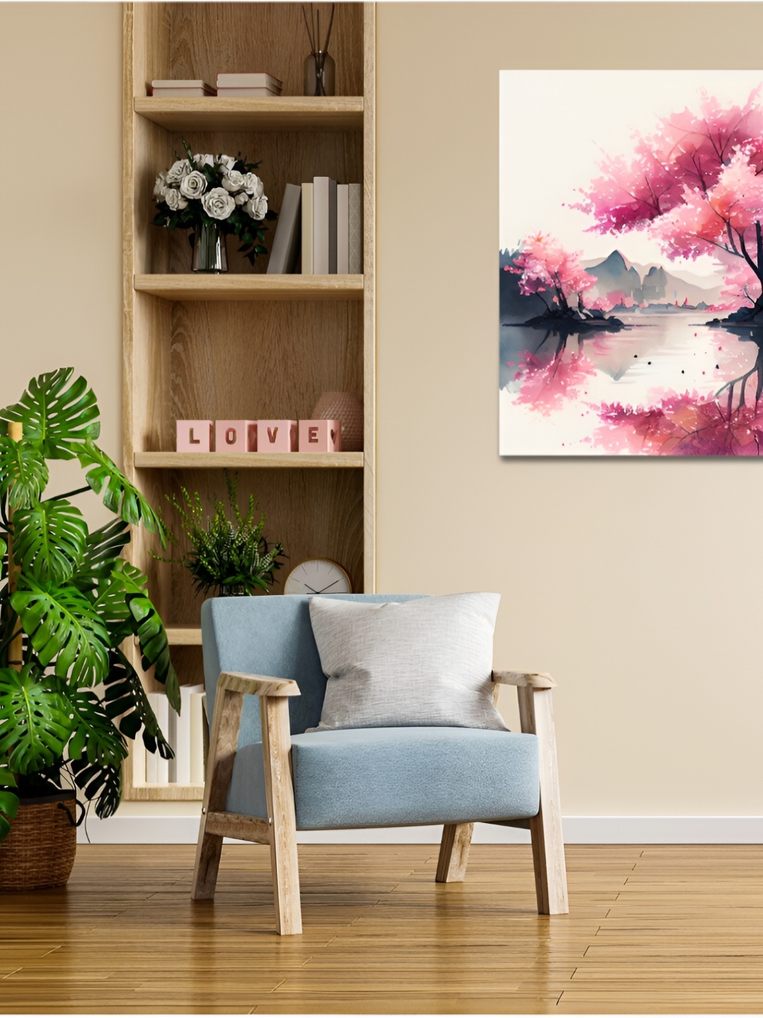 

CVANU Pink& White Floral& Botanical Canvas Wall Paintings