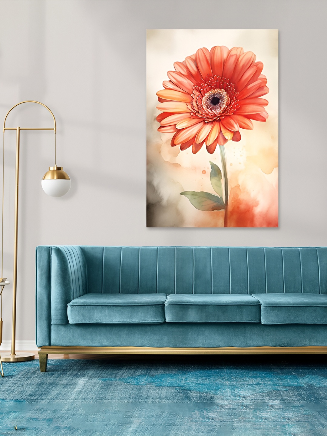 

CVANU Orange & Beige Floral Unframed Canvas Painting Wall Art