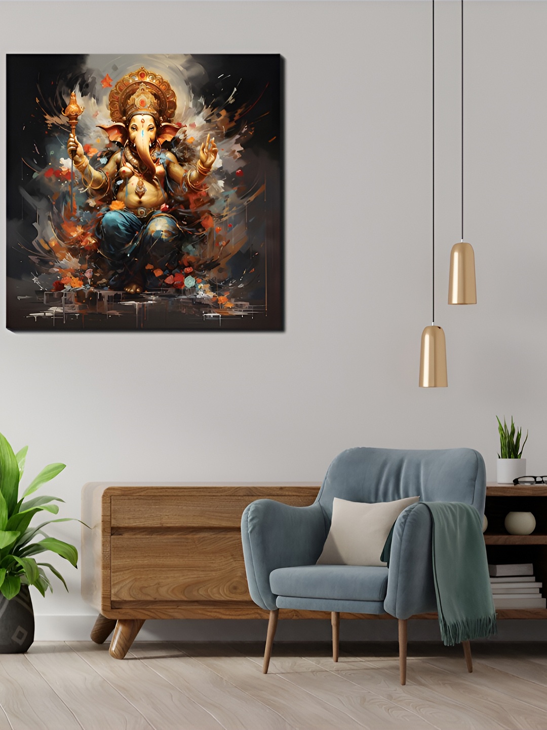 

CVANU Gold toned & Blue Canvas Religious Painting wall Art