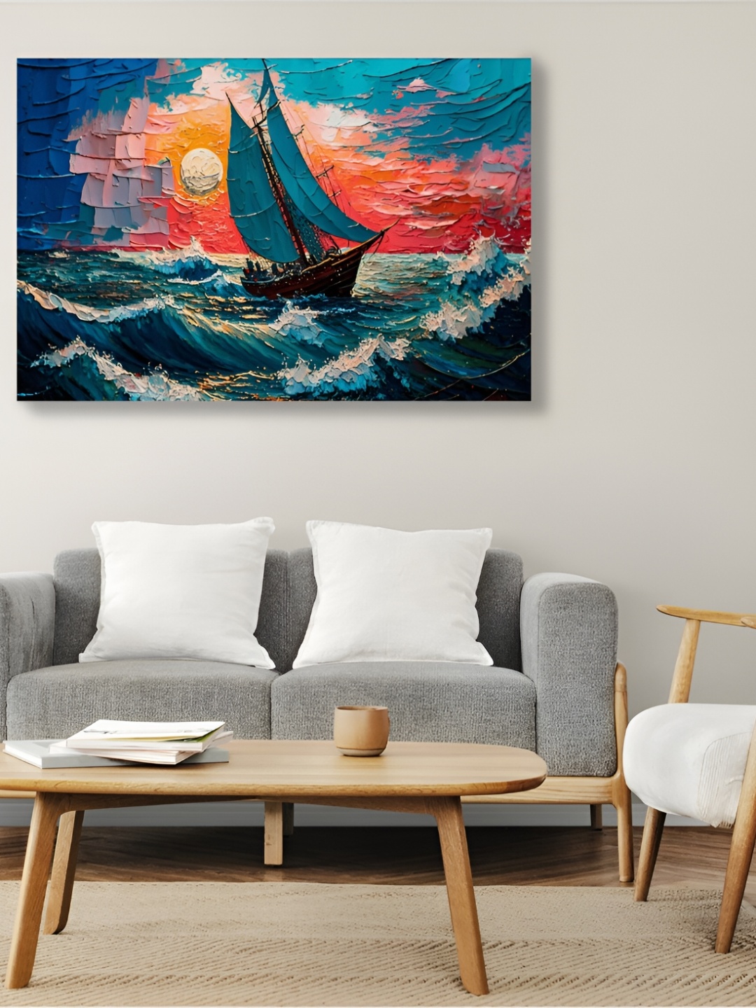 

CVANU Blue & Orange Canvas Painting Wall Art